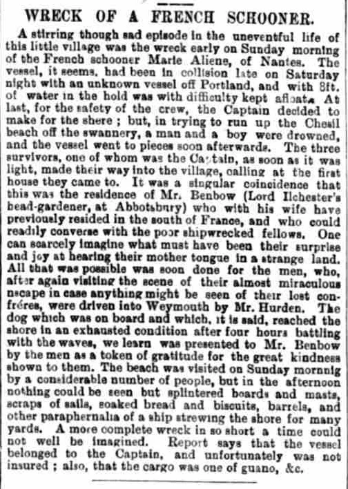 MARIE ALIENE 1 Bridport News 29 Mar 1895